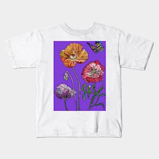 Pretty Poppies Purple Watercolour Kids T-Shirt